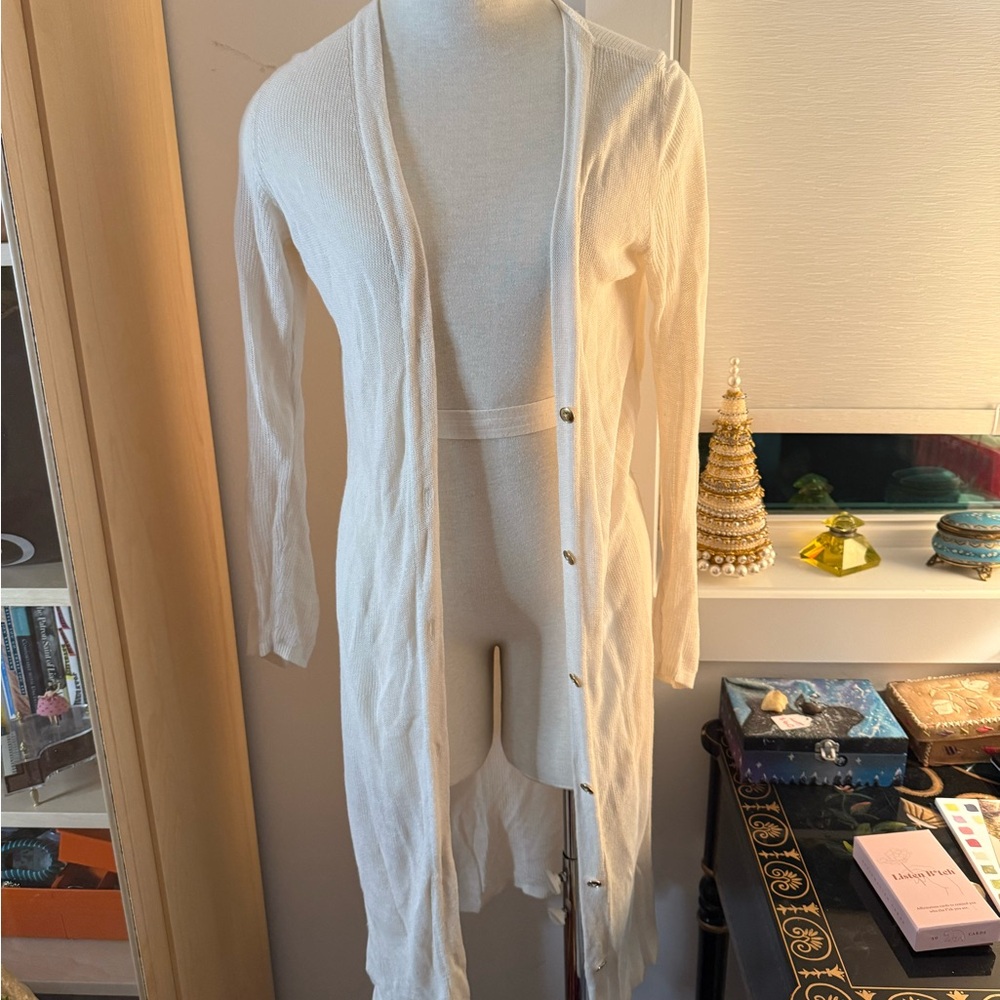 LOFT White Button-Up Cardigan